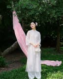 Tặng túi - Set Áo dài Vân Sa Trắng