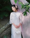 Tặng túi - Set Áo dài Vân Sa Trắng