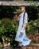 Tặng túi -  Set Áo dài Ngư Vũ Xanh dương