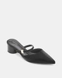 Giày Cao Gót Sục Gót Trụ Thấp Phối Quai Ngang