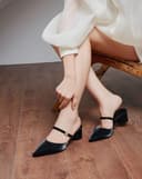 Giày Cao Gót Sục Gót Trụ Thấp Phối Quai Ngang