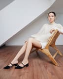 Giày Cao Gót Sục Gót Trụ Thấp Phối Quai Ngang