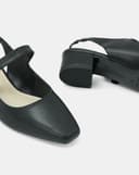 Giày Cao Gót Slingback Gót Vuông Phối Khóa Trang Trí