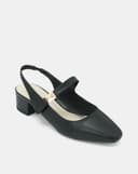 Giày Cao Gót Slingback Gót Vuông Phối Khóa Trang Trí