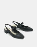 Giày Cao Gót Slingback Gót Vuông Phối Khóa Trang Trí