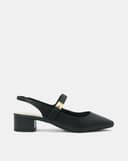 Giày Cao Gót Slingback Gót Vuông Phối Khóa Trang Trí