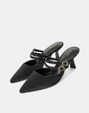 Giày Cao Gót Mules Phối Hai Quai Trang Trí