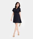 Đầm tay ngắn xếp thân trước
