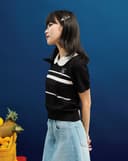Áo dệt kim cổ lá sen thêu sợi kim tuyến