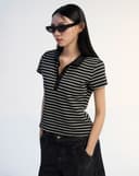 Áo thun polo sọc ngang