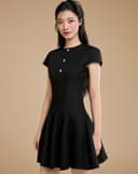 Đầm godet mini phối nẹp nút