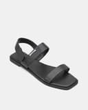 Giày Sandal Đế Bệt Quai Ngang Phối Khóa Trang Trí