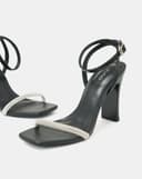 Giày Sandal Gót Thanh Phối Dây Kim Tuyến