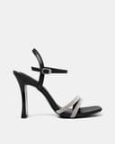 Giày Sandal Cao Gót Phối Hai Quai Đá Trang Trí