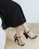 Giày Sandal Cao Gót Phối Hai Quai Đá Trang Trí