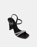 Giày Sandal Cao Gót Phối Hai Quai Đá Trang Trí