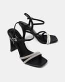 Giày Sandal Cao Gót Phối Hai Quai Đá Trang Trí