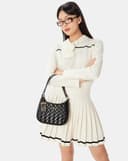 Túi Xách Nhỏ Hobo Dập Hoạ Tiết Phối Charm