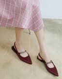 Giày Búp Bê Slingback Phối Quai Mary Jane Xích Trang Trí