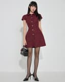 Đầm mini vải tweed phối nút silver