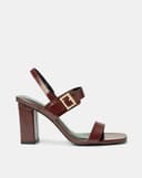 Giày Sandal Gót Vuông Quai Ngang Phối Khóa Trang Trí