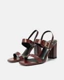 Giày Sandal Gót Vuông Quai Ngang Phối Khóa Trang Trí