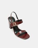 Giày Sandal Gót Vuông Quai Ngang Phối Khóa Trang Trí