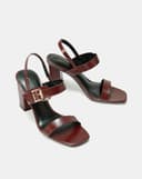 Giày Sandal Gót Vuông Quai Ngang Phối Khóa Trang Trí