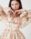 Đầm mini bẹt vai phối bèo nhún voan hoa