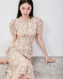 Đầm lửng rút nhún in hoa