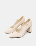 Giày Cao Gót Pump Gót Trụ Quai Mary Jane Xéo