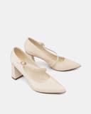 Giày Cao Gót Pump Gót Trụ Quai Mary Jane Xéo