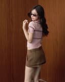 Áo dệt kim cổ polo thêu chữ