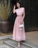 Đầm lệch vai rút eo