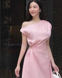 Đầm lệch vai rút eo