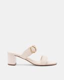 Giày Sandal Gót Vuông Quai Ngang Phối Khóa Trang Trí
