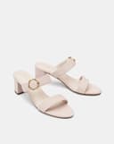 Giày Sandal Gót Vuông Quai Ngang Phối Khóa Trang Trí