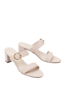 Giày Sandal Gót Vuông Quai Ngang Phối Khóa Trang Trí