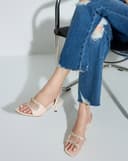 Giày Sandal Cao Gót Quai Cách Điệu Đính Dây Đá