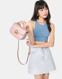 Túi Xách Nhỏ Top Handle Phối Khóa Trang Trí