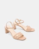 Giày Sandal Gót Trụ Quai Ngang Phối Khóa