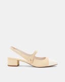 Giày Cao Gót Slingback Gót Vuông Phối Toecap Và Khóa Trang Trí