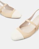 Giày Cao Gót Slingback Gót Vuông Phối Toecap Và Khóa Trang Trí