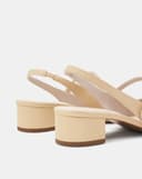 Giày Cao Gót Slingback Gót Vuông Phối Toecap Và Khóa Trang Trí