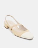 Giày Cao Gót Slingback Gót Vuông Phối Toecap Và Khóa Trang Trí