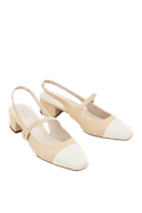 Giày Cao Gót Slingback Gót Vuông Phối Toecap Và Khóa Trang Trí