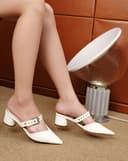 Giày Cao Gót Mules Đắp Mũi Chéo