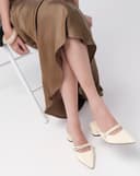 Giày Cao Gót Mules Phối Khóa Ngọc Trai