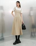 Đầm midi phối cổ trắng thêu chữ