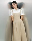 Đầm midi phối cổ trắng thêu chữ